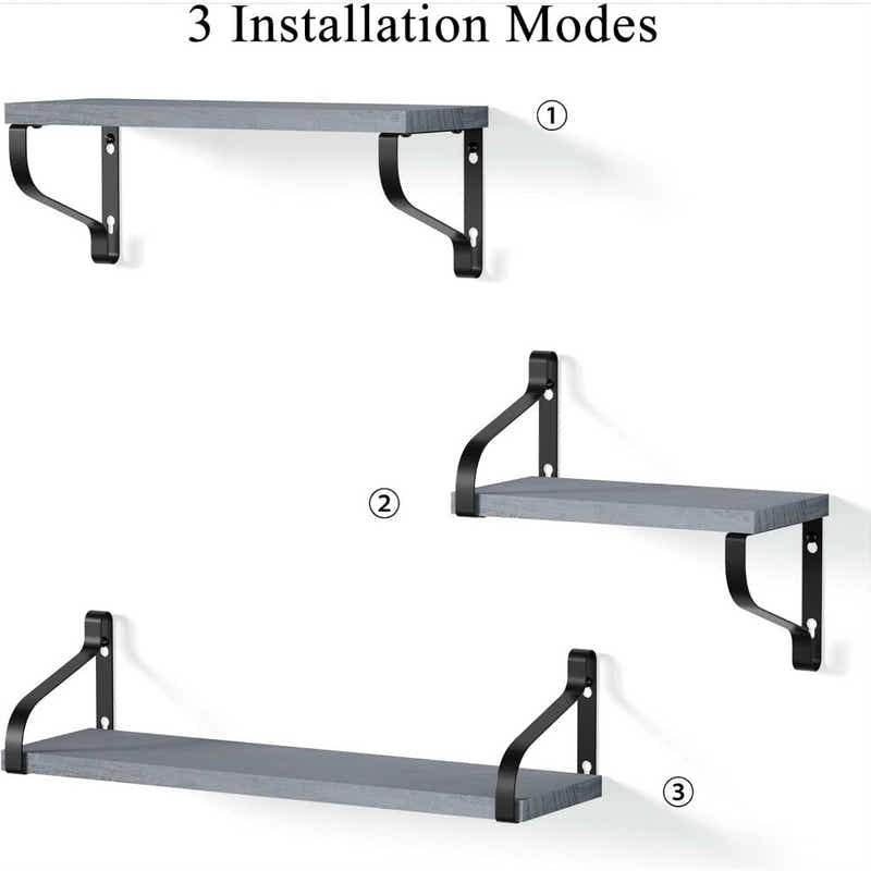 DS BS Floating Shelves Wall Mounted Set of 3-Grey