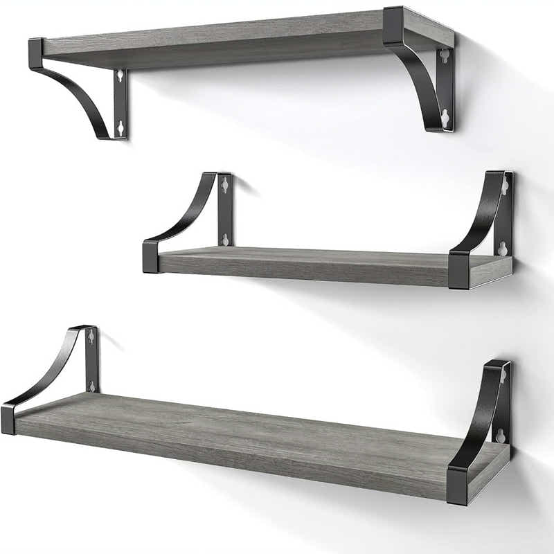 DS BS Floating Shelves Wall Mounted Set of 3-Grey
