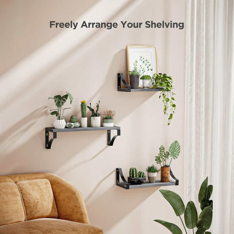 DS BS Floating Shelves Wall Mounted Set of 3-Grey