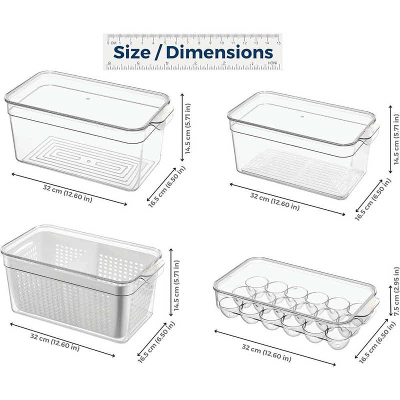 DS BS 4-Pack Refrigerator Organizer Bins with Lids