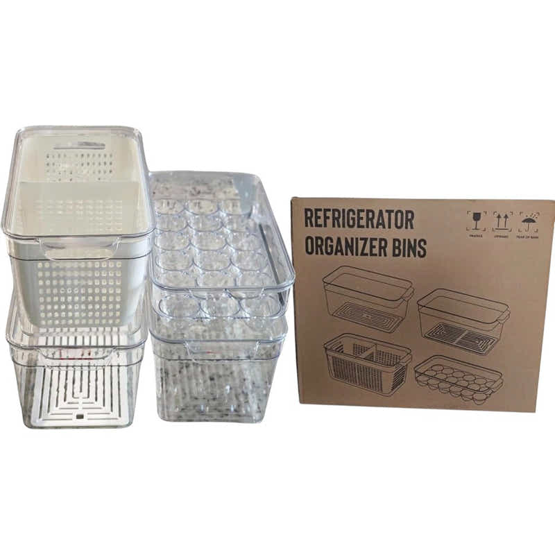 DS BS 4-Pack Refrigerator Organizer Bins with Lids