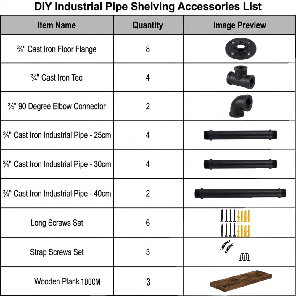 DS BS 3 Tier DIY Industrial Pipe Shelf 100CM