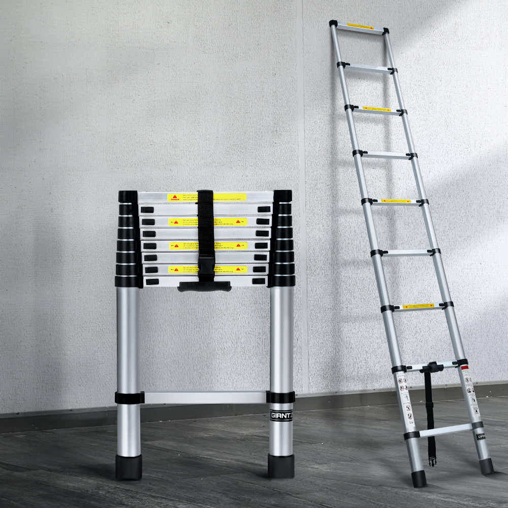 Giantz 2.6M Telescopic Ladder Aluminium Extension Extendable Steps