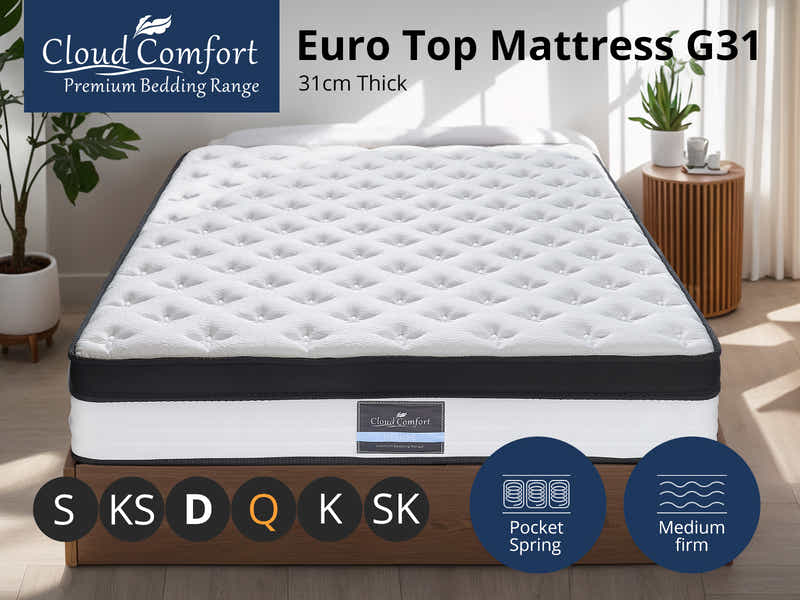 Darcy Metal Bed Frame White & Euro Top Mattress G31 – Queen (Combo)