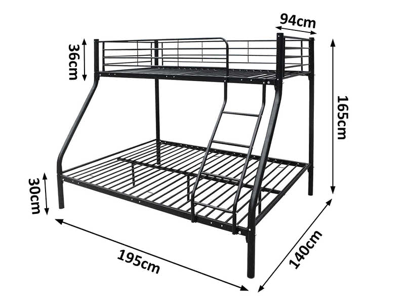 DS Metal Triple Bunk Bed - Black