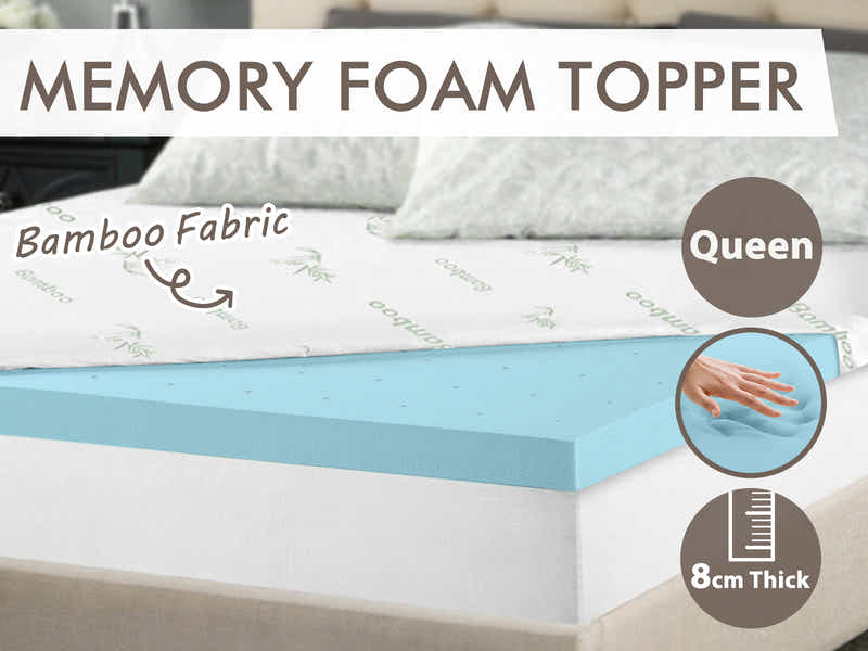 Memory Foam Mattress Topper 8 cm Blue – Queen