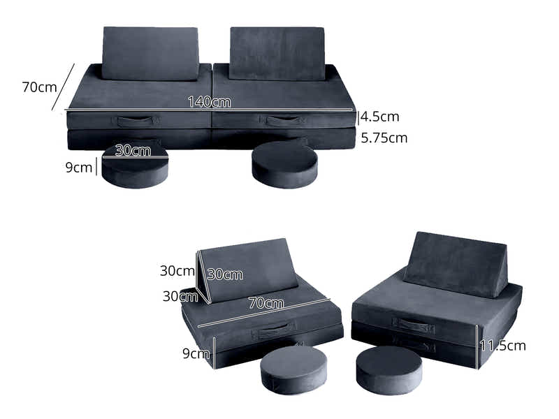 Play couch 6pcs Grey