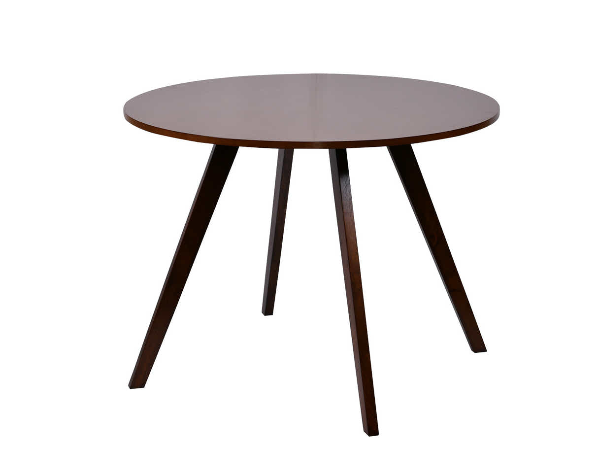 Hexa Round Dining Table Walnut - 100 cm & Walnut Bonded Leather Dining Chair - Set of 4
