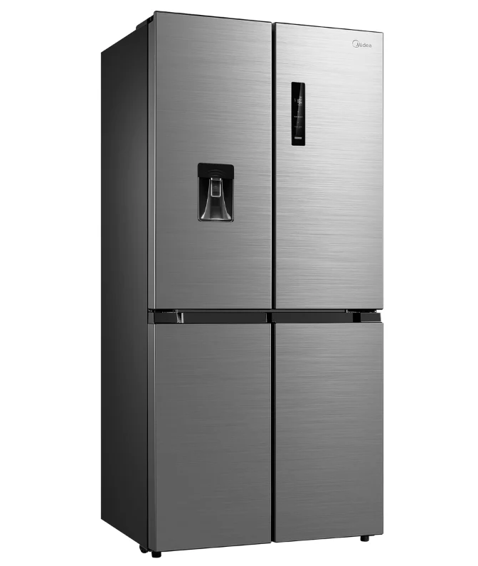 T Midea 470L Cross Door Fridge Freezer Stainless Steel with Water Dispenser