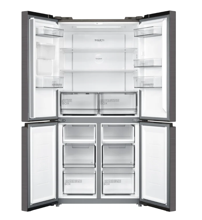 T Midea 470L Cross Door Fridge Freezer Stainless Steel with Water Dispenser