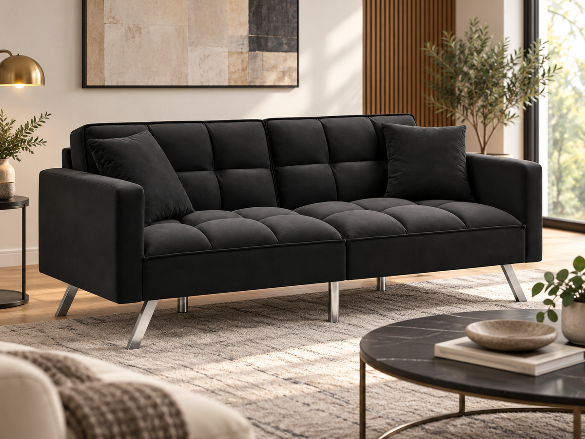 DS Legen Futon Sofa Bed Velvet - Black