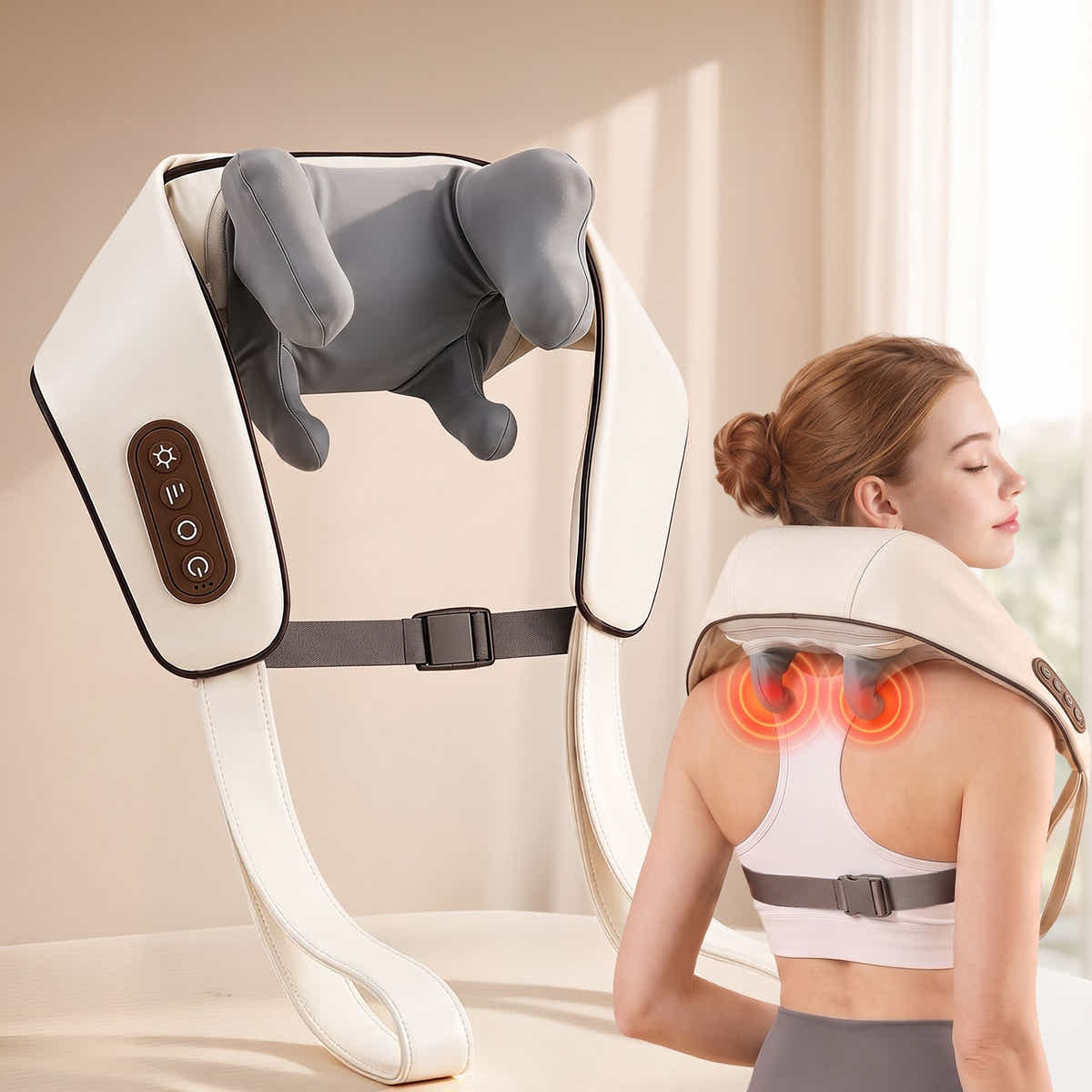Livemor Neck Massager with Heat Pillow Shiatsu Shoulder Back Massager