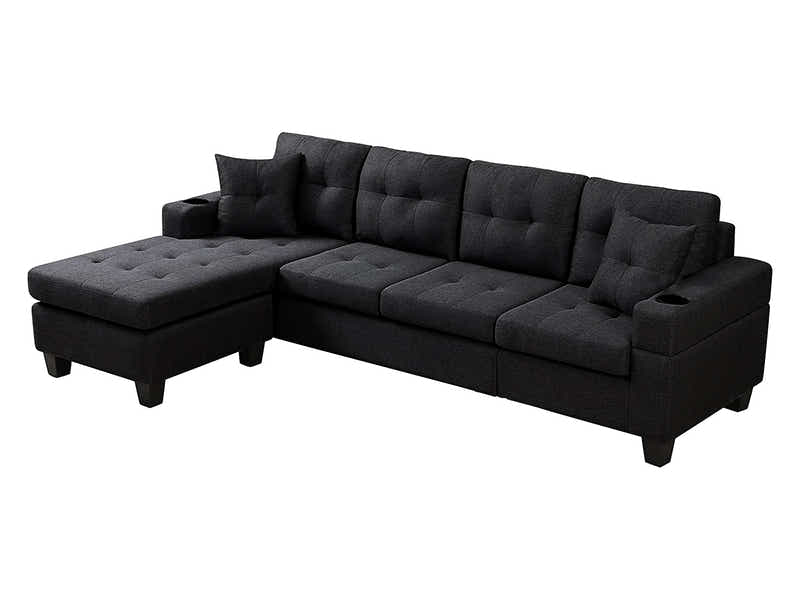 New Marcia Sectional Sofa with Chaise Linen Black