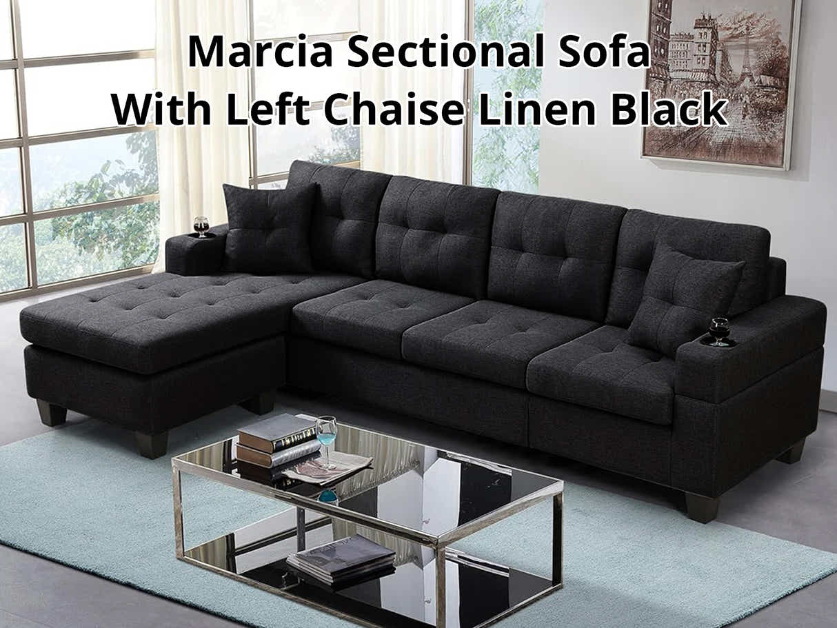DS New Marcia Sectional Sofa with Chaise Linen - Black