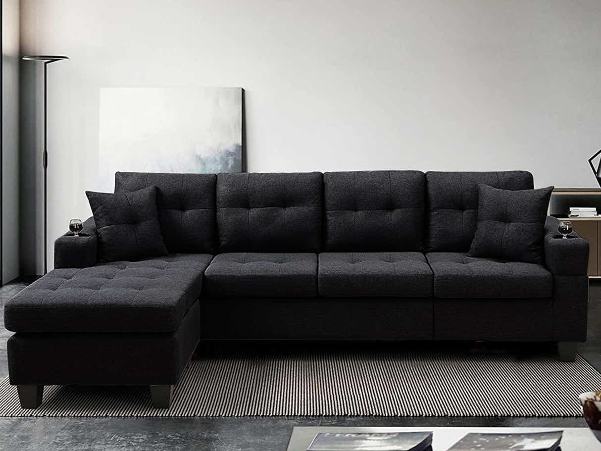 DS New Marcia Sectional Sofa with Chaise Linen - Black
