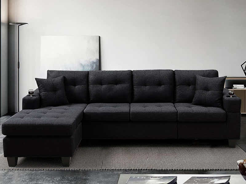 New Marcia Sectional Sofa with Chaise Linen Black