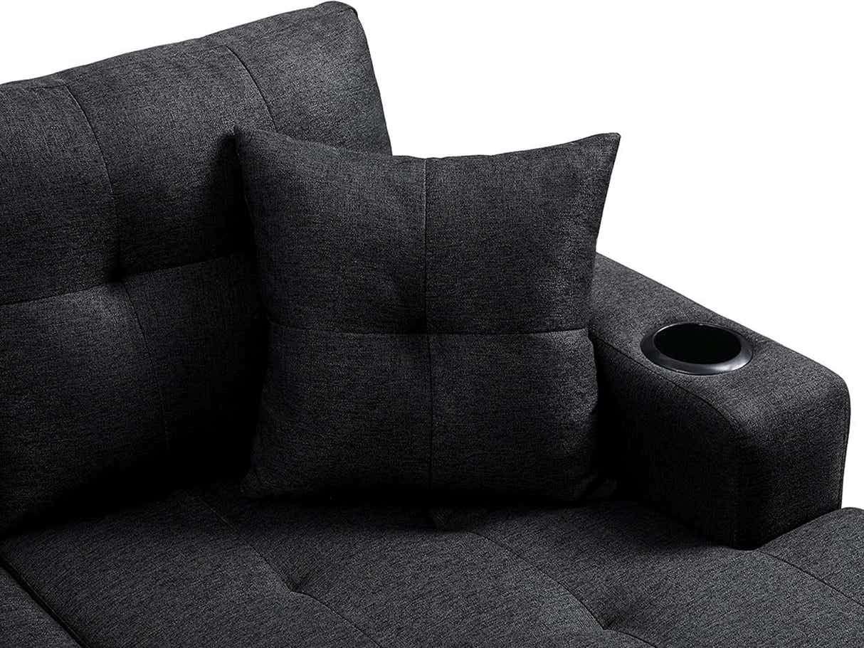 DS New Marcia Sectional Sofa with Chaise Linen - Black