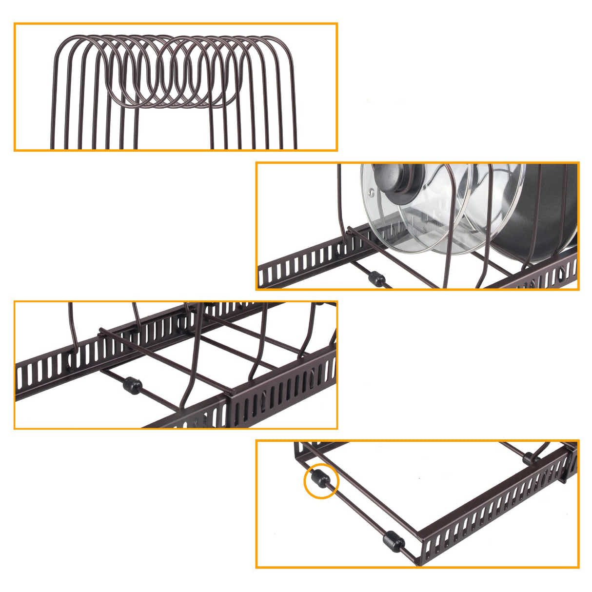 DS BS Adjustable Pot Lid Organizer Dividers Rack 7 Grid-Bronze