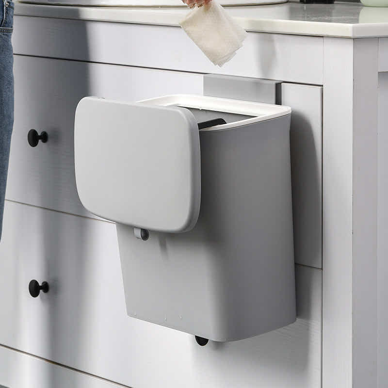 DS BS Kitchen Cabinet Door Hanging Trash Can with Lid-Gray