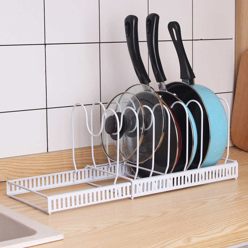 DS BS Adjustable Pot Lid Organizer Dividers Rack 7 Grid-White