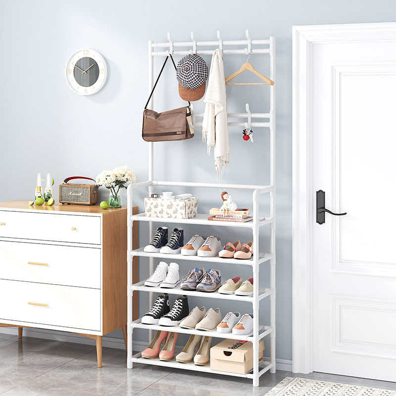 DS BS 5 Tier Multifunctional Hat Rack Shoes Rack Hall Tree-White