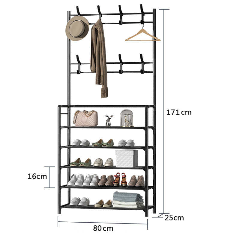DS BS 5 Tier Multifunctional Hat Rack Shoes Rack Hall Tree-Black