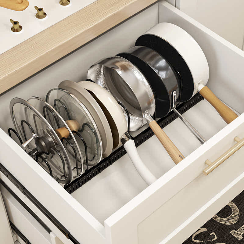 DS BS Adjustable Pot Lid Organizer Dividers Rack 7 Grid-White