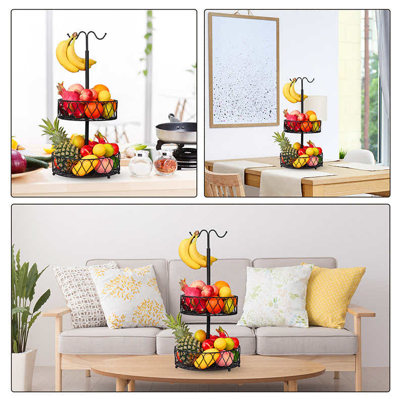 DS BS 2-Tier Fruit Basket Bowl with Banana Hanger