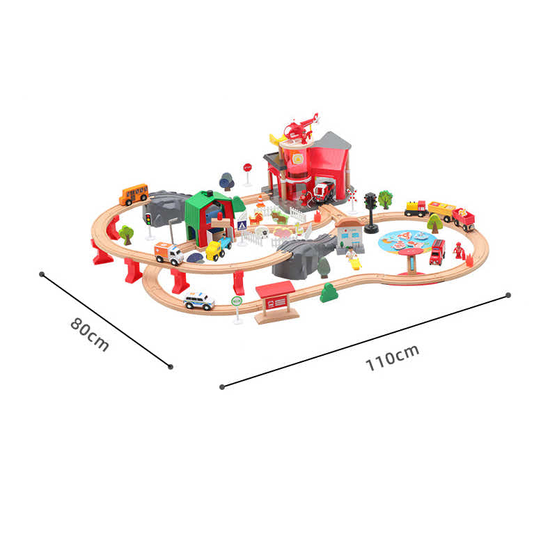 DS BS Wooden Train Tracks & Trains Construction Toys-Fire Station