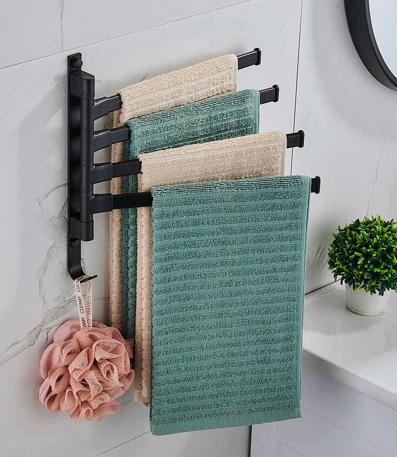 DS BS 4-Arm Bathroom Swing Hanger Towel Rack-Black
