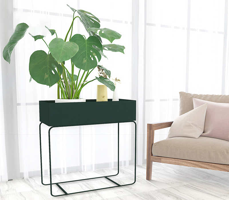 DS BS Indoor Metal Tall Rectangle Tray Plant Pot Stand-Green