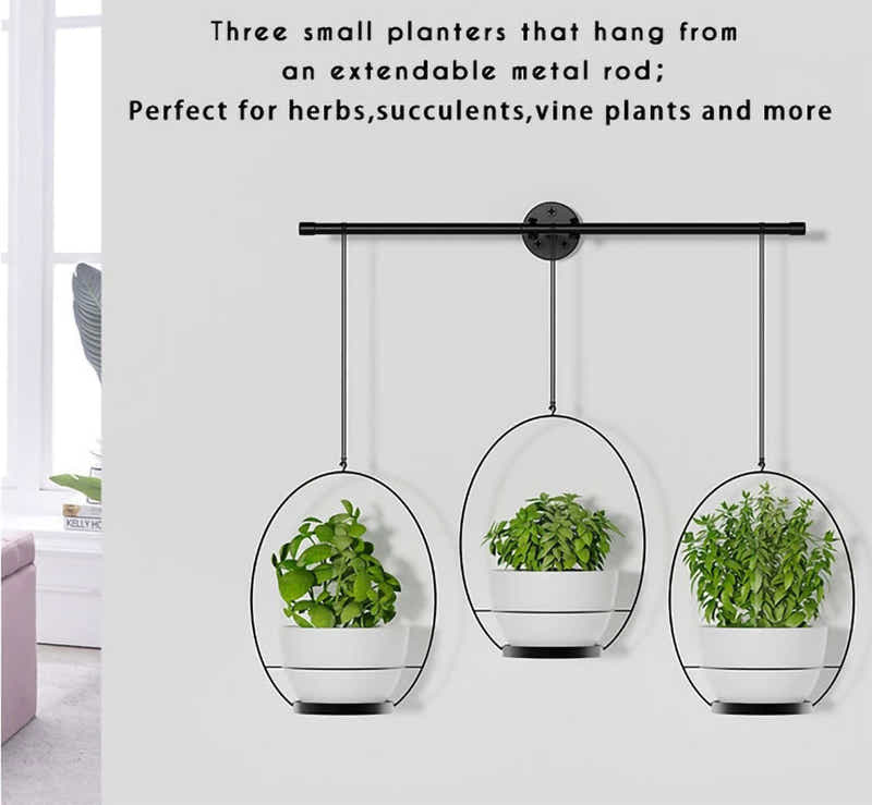 DS BS 3 Pot Wall Hanging Planters Kitchen Herb Rack-White