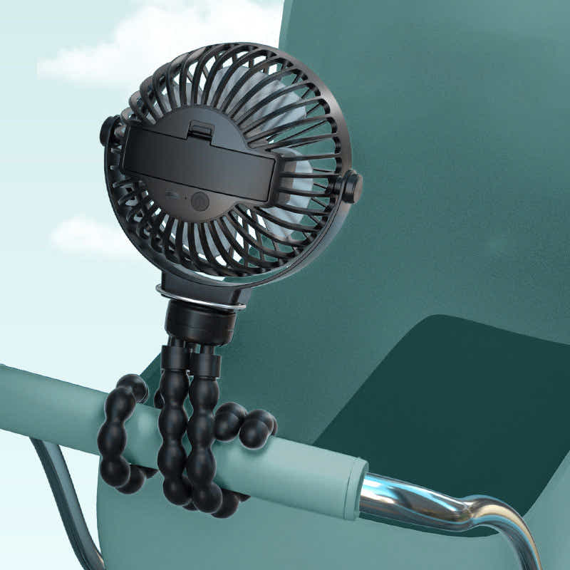 DS BS USB Rechargeable Flexible Tripod Baby Stroller Fan-Black