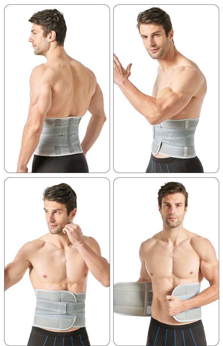 DS BS Adjustable Breathable Lumbar Back Brace Gray-L