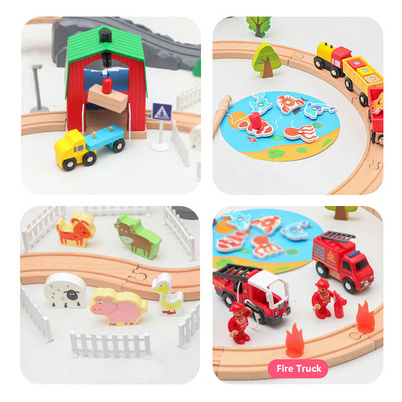 DS BS Wooden Train Tracks & Trains Construction Toys-Fire Station
