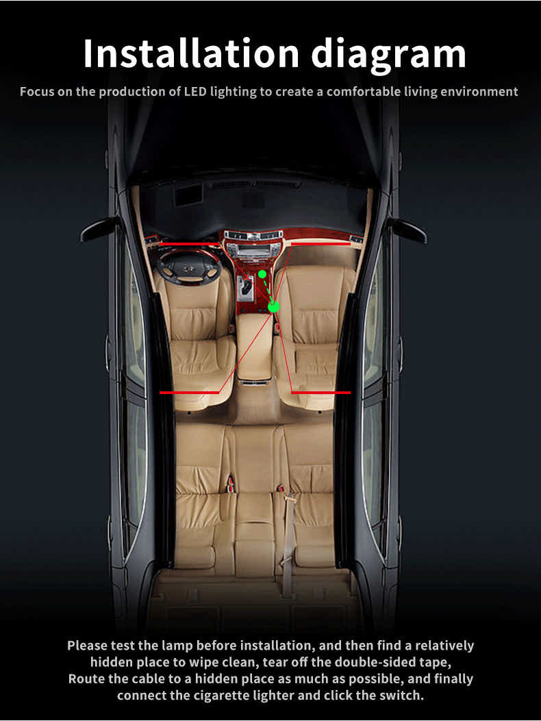 DS BS Car Interior Strip Light Kit Music Sync