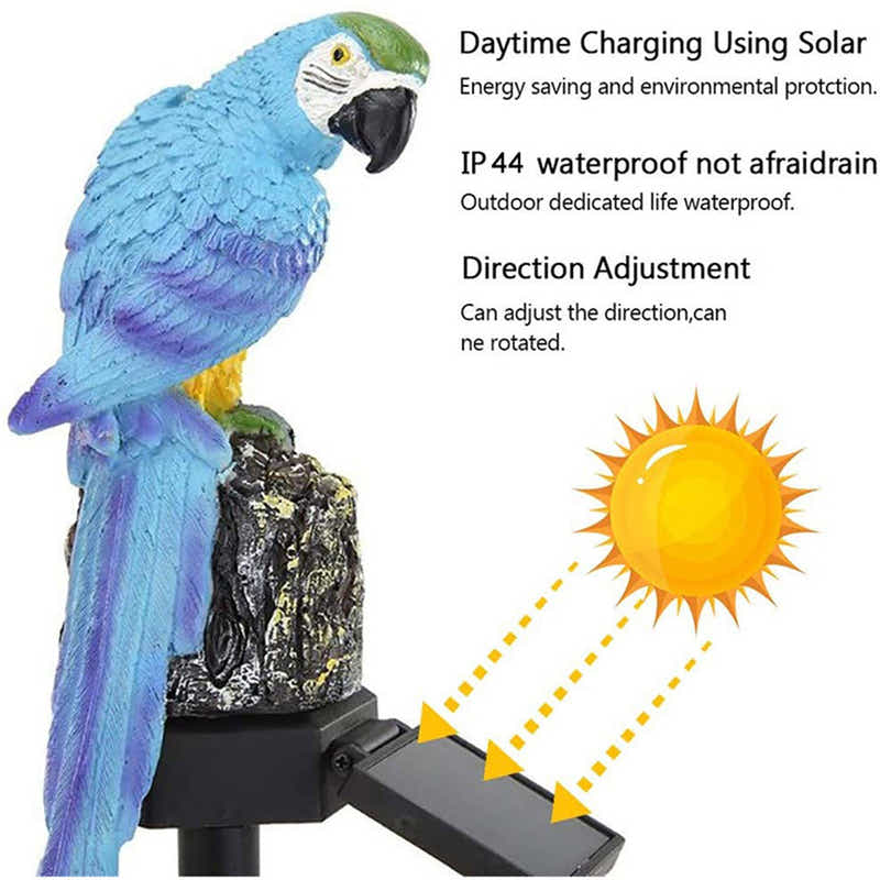 DS BS Outdoor Garden Parrot Bird Solar LED Decor Light-Blue