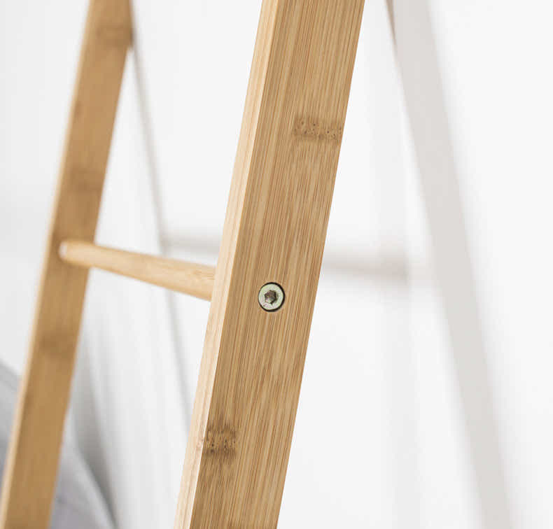 DS BS Bamboo Wall Leaning Ladder Laundry Basket Shelf 180 cm