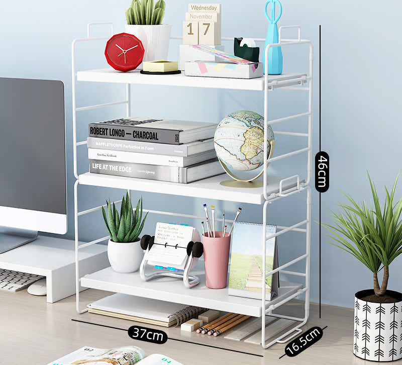 DS BS 3-Tier Steel Wood Countertop Shelf Standing Rack-White