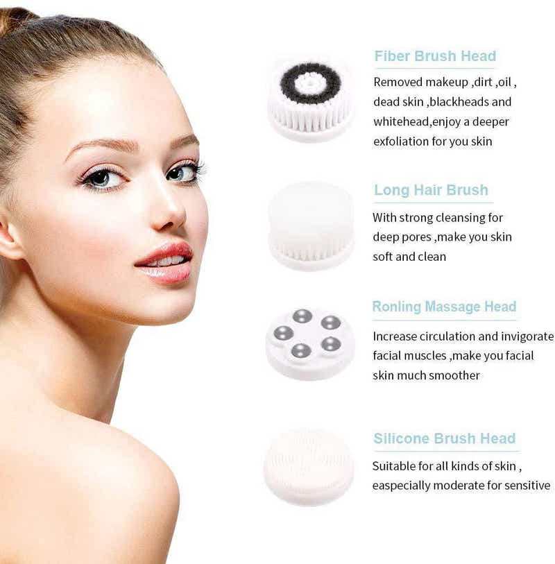 DS BS Facial Cleansing Brush with 4 Brush Heads
