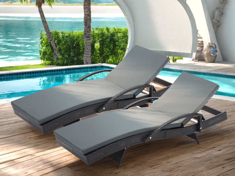 Outdoor Sun Lounger with Armrest - Set of 2