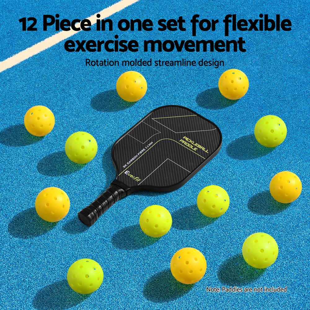 DS NA Everfit 12PC Pickleballs Set 40-Hole Design Indoor Outdoor Durable