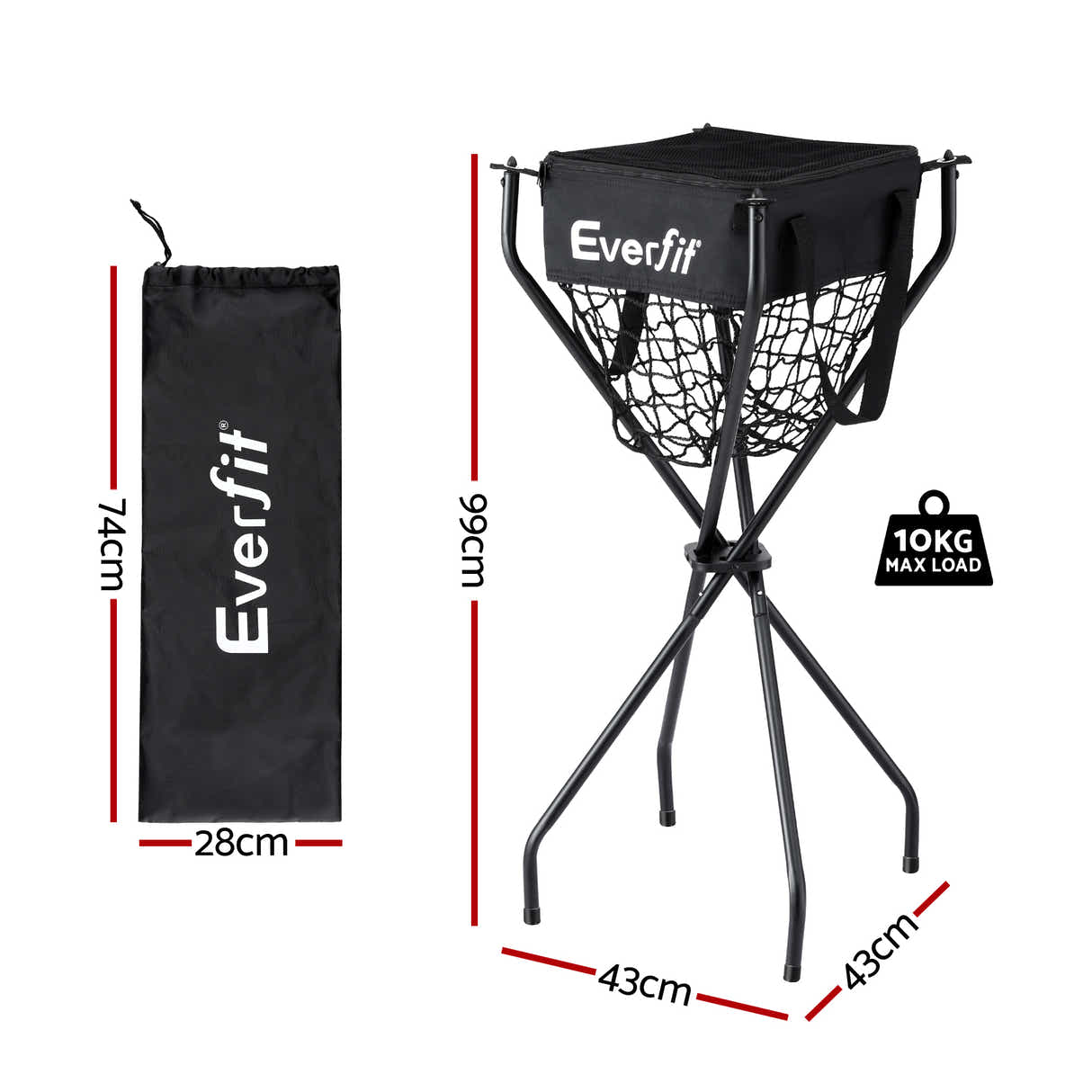 DS NA Everfit Portable Ball Cart Foldable Pickleball Tennis Baseball Softball