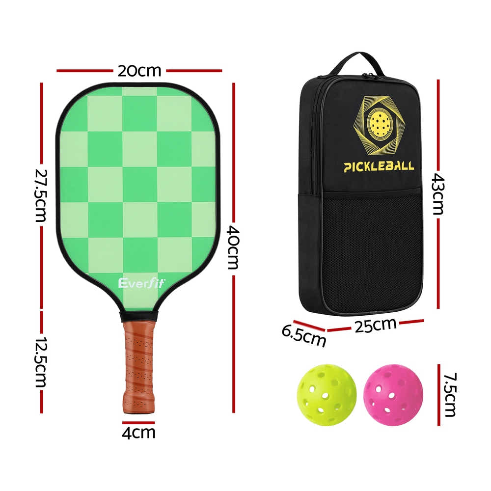DS NA Everfit Pickleball Paddle Set Fiberglass - Balls Bag Tournament Kit 2PCS