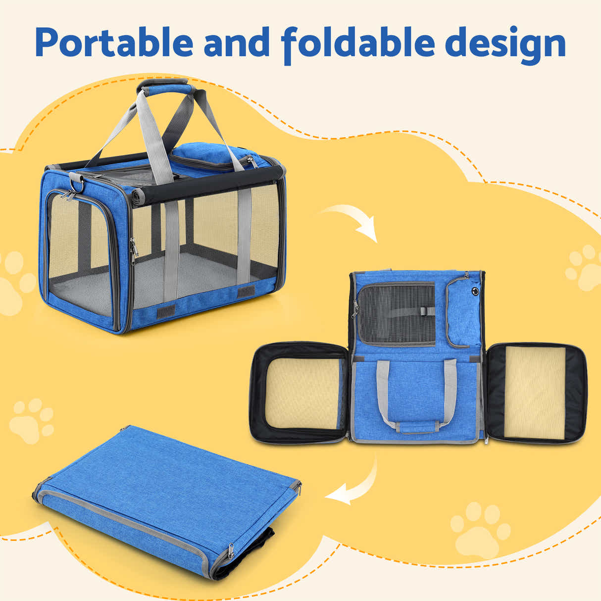 DS NA i.Pet Carrier Bag Foldable Dog Cat Durable Crate Portable Car Kennel Blue