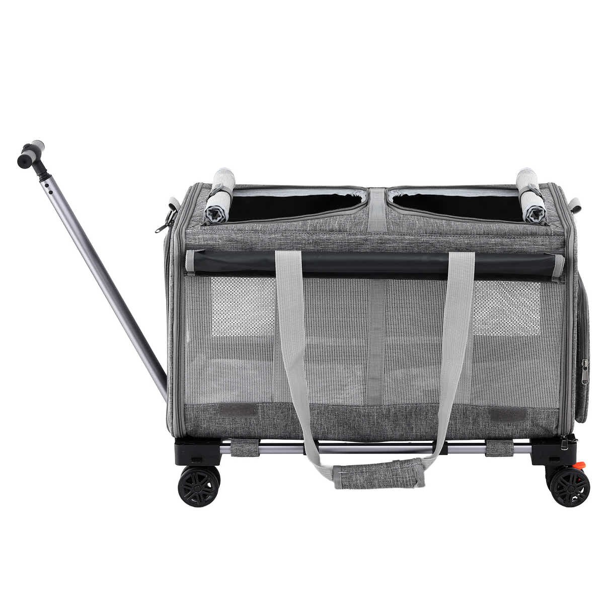 DS NA i.Pet Pet Carrier Swivel Wheels Foldable Cat Dog Trolley Stroller Grey
