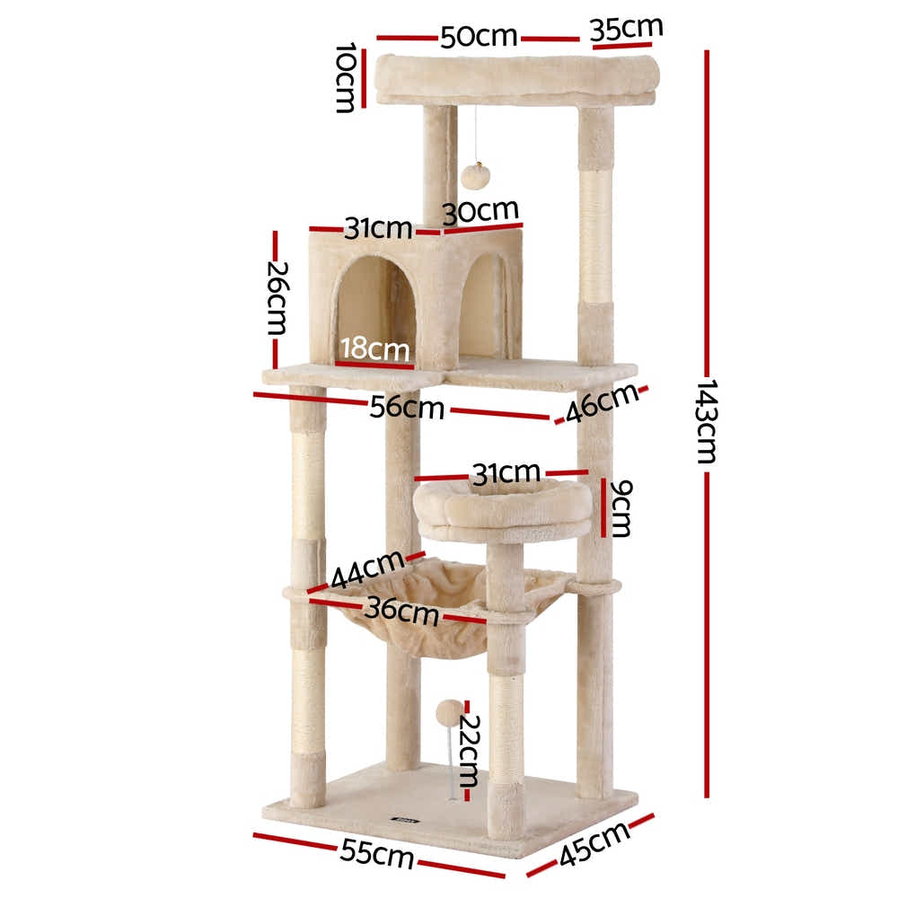 DS NA i.Pet Cat Tree 143CM Tower – Scratching Post Condo House (Beige)