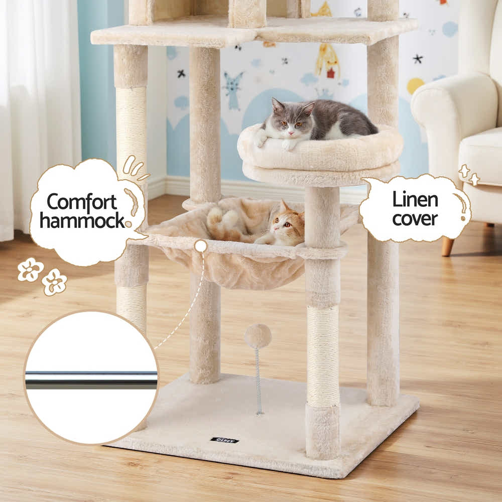 DS NA i.Pet Cat Tree 143CM Tower – Scratching Post Condo House (Beige)
