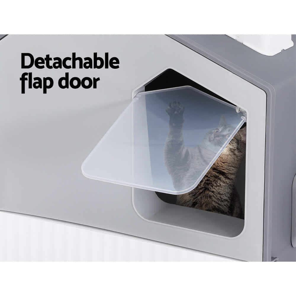Cat Litter Box Large Tray Kitty Toilet Enclosed Cat Litter Box Hooded Scoop Mat