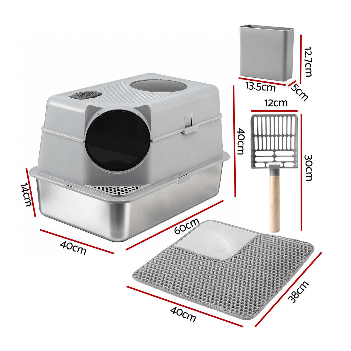 DS NA i.Pet Cat Litter Box Large Stainless Steel High Sided Pet Toilet Odour